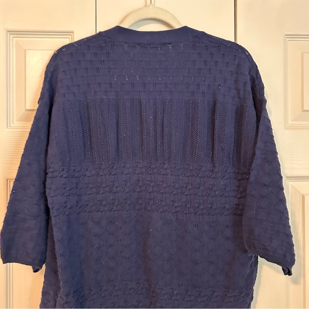 WoolOvers Open Front Navy Cardigan Short Sleeve Oversized 100% Cotton Sz Medium - Picture 4 of 8